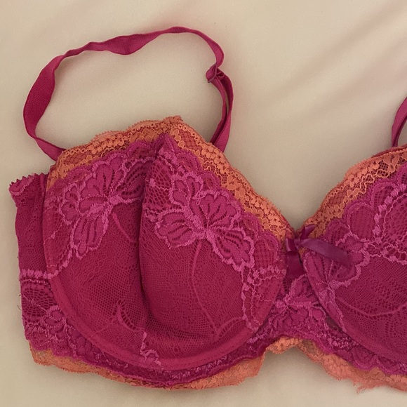 Black Fuchsia Women’s Lace Underwire Convertible Strapless Bra Pink Coral 40D - Picture 2 of 9